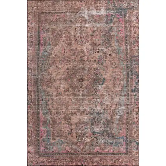 Pink Gray And Blush Floral Medallion Washable Area Rug With UV Protection Photo 1