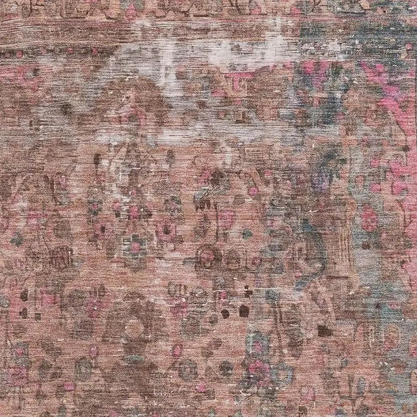 Pink Gray And Blush Floral Medallion Washable Area Rug With UV Protection Photo 2