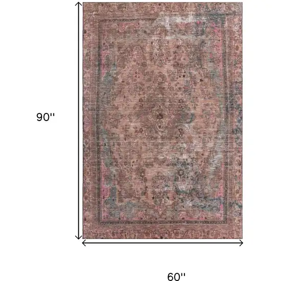 Pink Gray And Blush Floral Medallion Washable Area Rug With UV Protection Photo 8