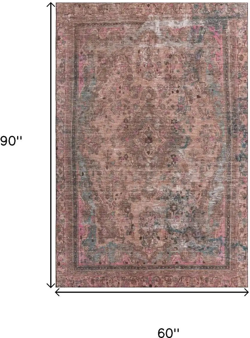 Pink Gray And Blush Floral Medallion Washable Area Rug With UV Protection Photo 8