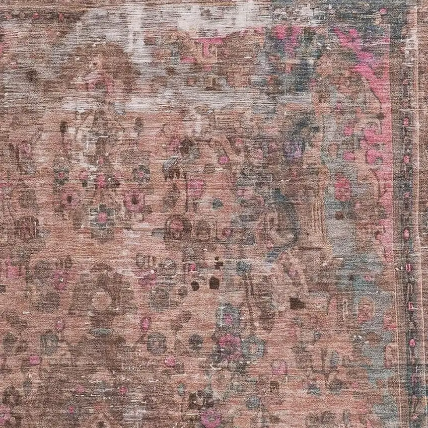 Pink Gray And Blush Floral Medallion Washable Area Rug With UV Protection Photo 2