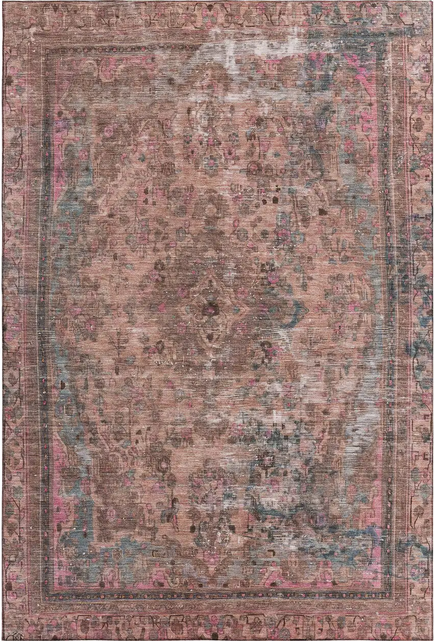 Pink Gray And Blush Floral Medallion Washable Area Rug With UV Protection Photo 1