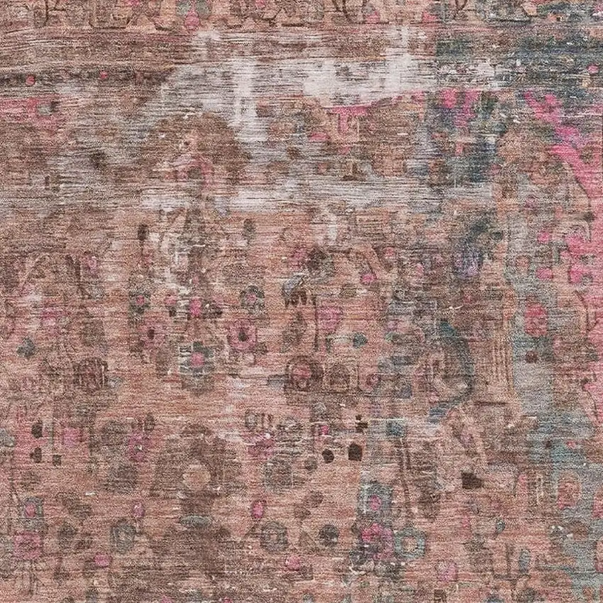 Pink Gray And Blush Floral Medallion Washable Area Rug With UV Protection Photo 2