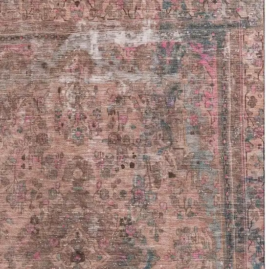 Pink Gray And Blush Floral Medallion Washable Area Rug With UV Protection Photo 3