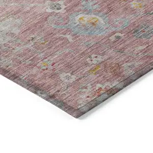 Photo of Pink Gray And Gold Floral Washable Indoor Outdoor Area Rug