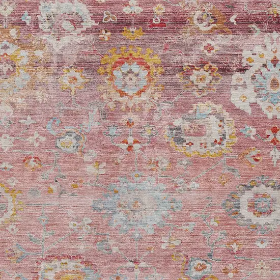 Pink Gray And Gold Floral Washable Indoor Outdoor Area Rug Photo 6