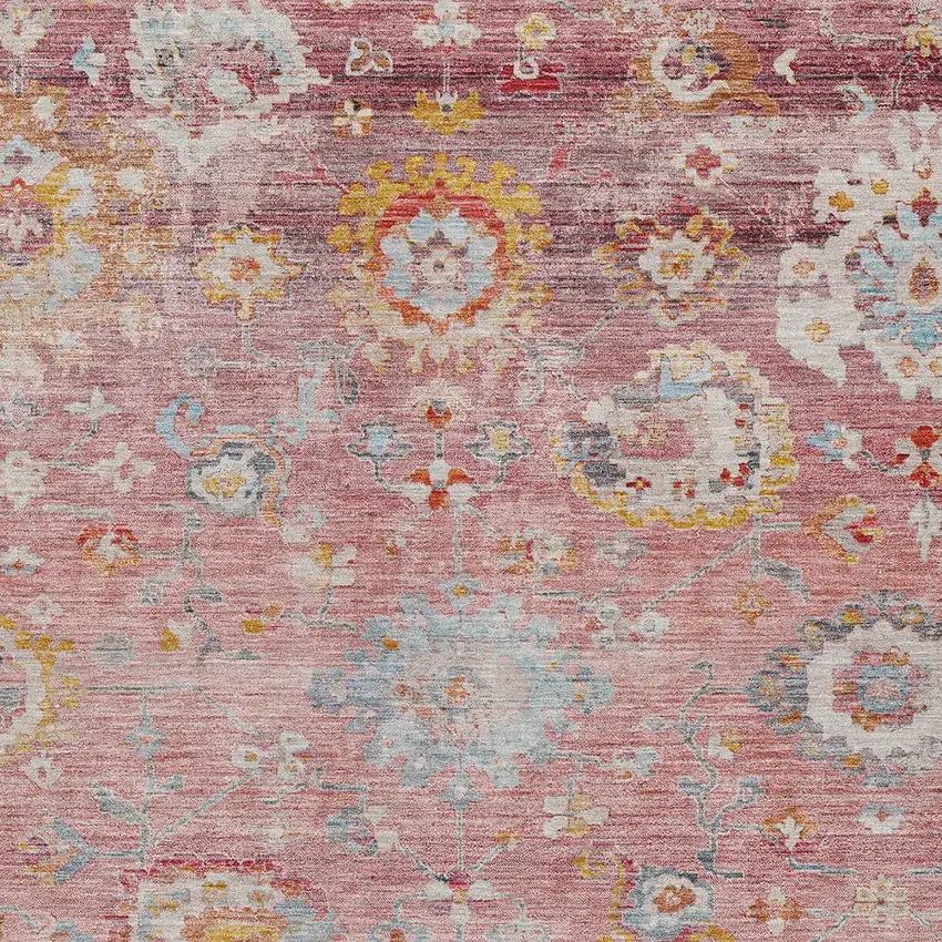 Pink Gray And Gold Floral Washable Indoor Outdoor Area Rug Photo 6