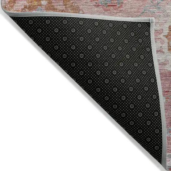 Pink Gray And Gold Floral Washable Indoor Outdoor Area Rug Photo 3