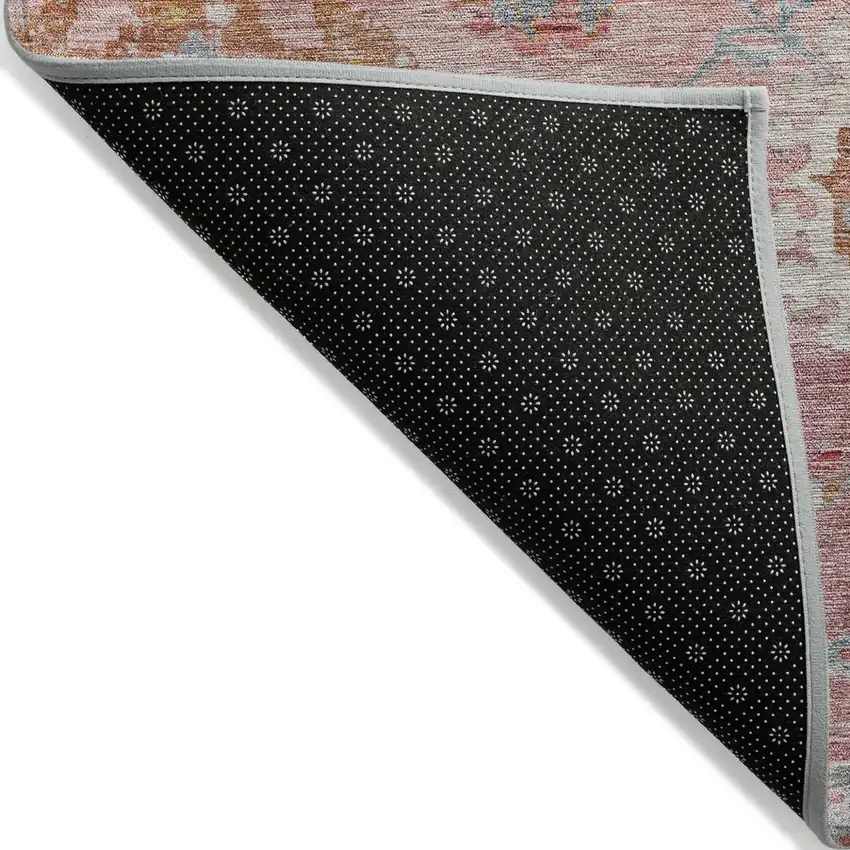 Pink Gray And Gold Floral Washable Indoor Outdoor Area Rug Photo 3