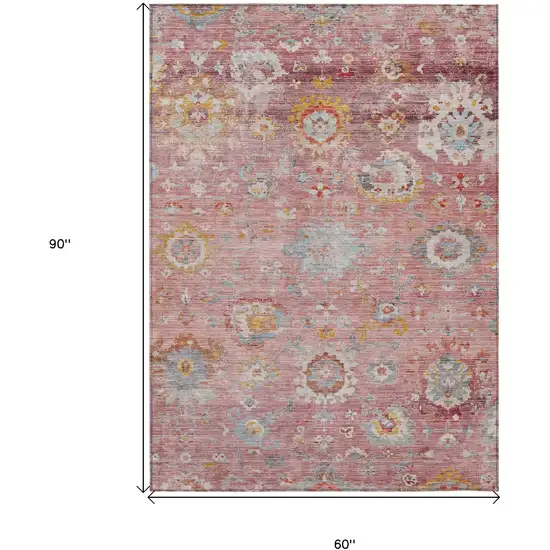 Pink Gray And Gold Floral Washable Indoor Outdoor Area Rug Photo 8