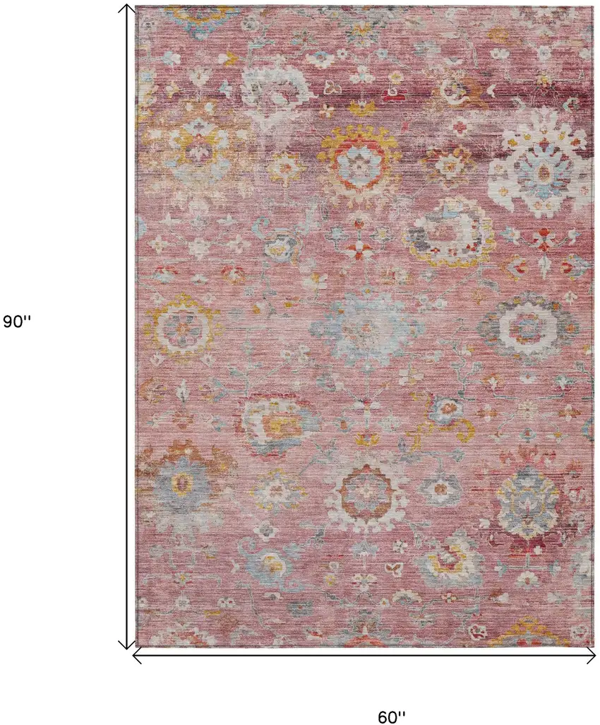 Pink Gray And Gold Floral Washable Indoor Outdoor Area Rug Photo 8