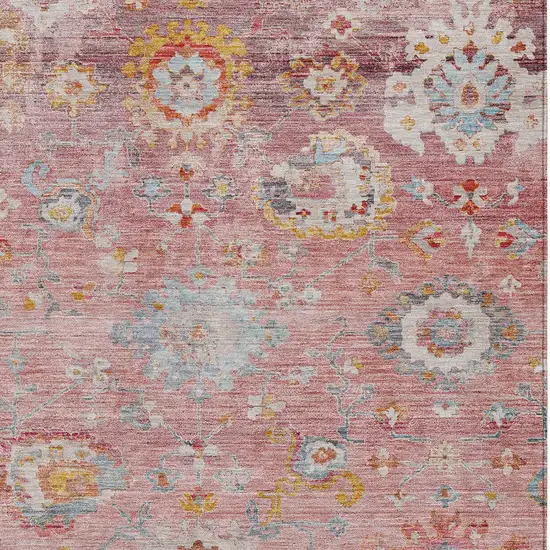 Pink Gray And Gold Floral Washable Indoor Outdoor Area Rug Photo 6