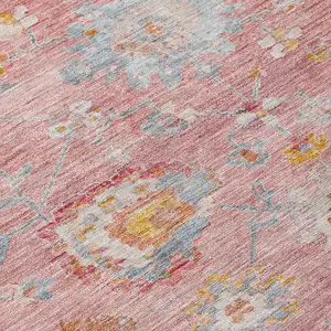 Photo of Pink Gray And Gold Floral Washable Indoor Outdoor Area Rug