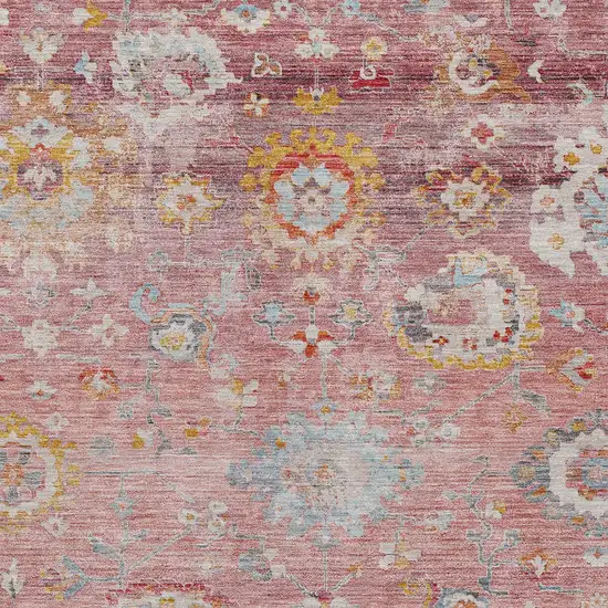 Pink Gray And Gold Floral Washable Indoor Outdoor Area Rug Photo 6