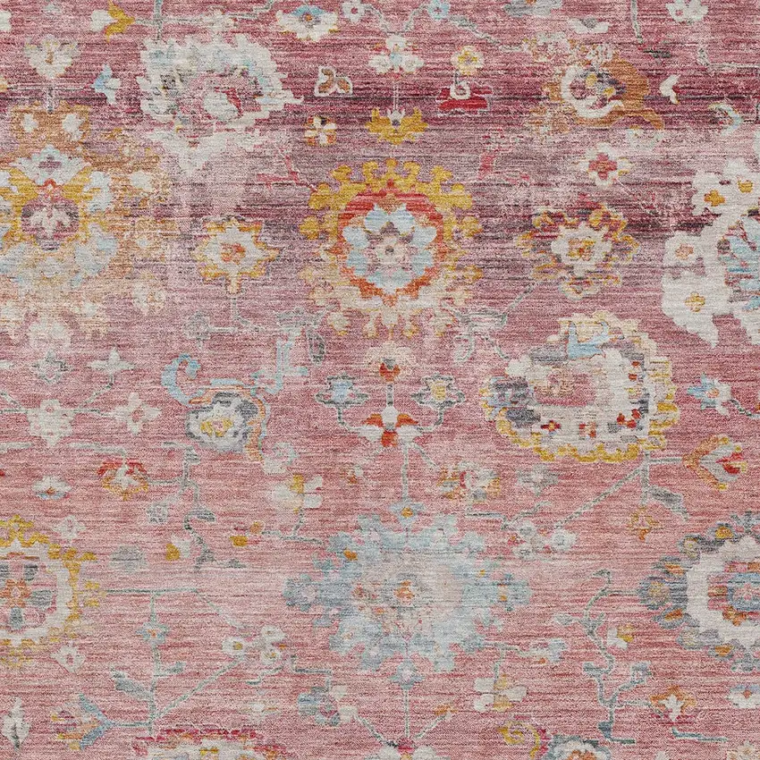 Pink Gray And Gold Floral Washable Indoor Outdoor Area Rug Photo 6