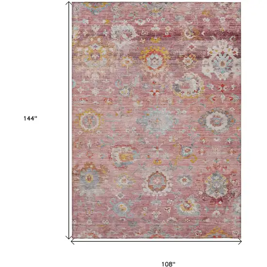 Pink Gray And Gold Floral Washable Indoor Outdoor Area Rug Photo 8