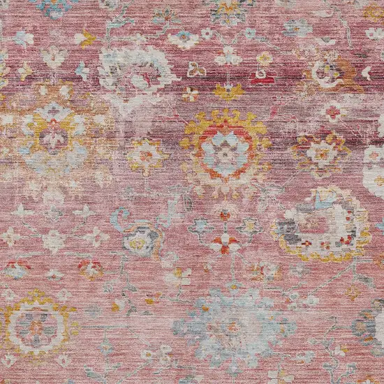 Pink Gray And Gold Floral Washable Indoor Outdoor Area Rug Photo 6