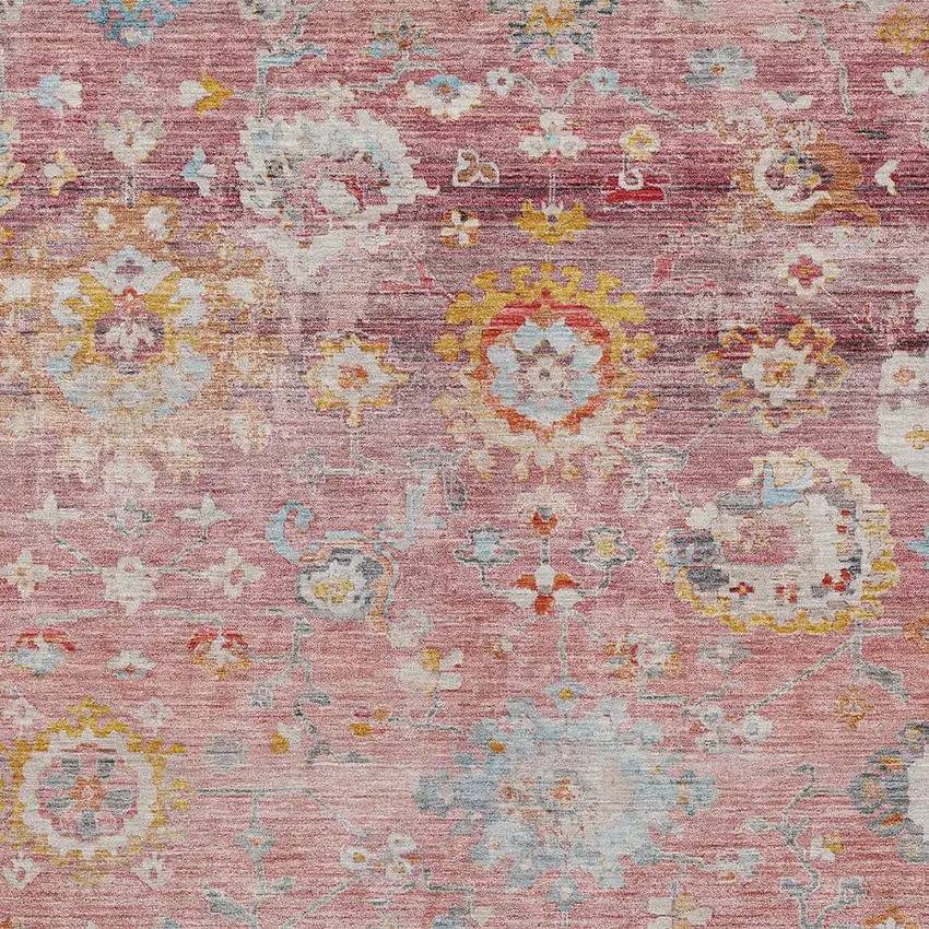 Pink Gray And Gold Floral Washable Indoor Outdoor Area Rug Photo 6