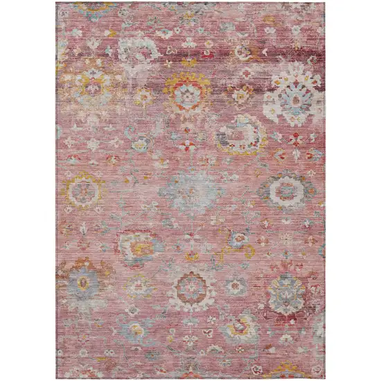 Pink Gray And Gold Floral Washable Indoor Outdoor Area Rug Photo 2
