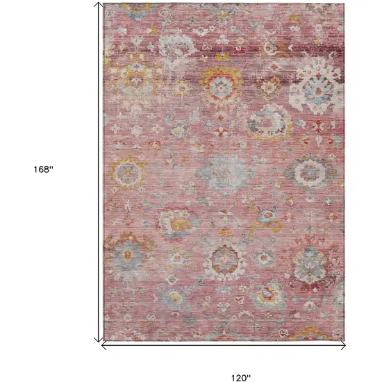 Pink Gray And Gold Floral Washable Indoor Outdoor Area Rug Photo 8