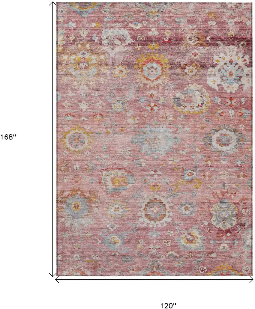 Pink Gray And Gold Floral Washable Indoor Outdoor Area Rug Photo 8