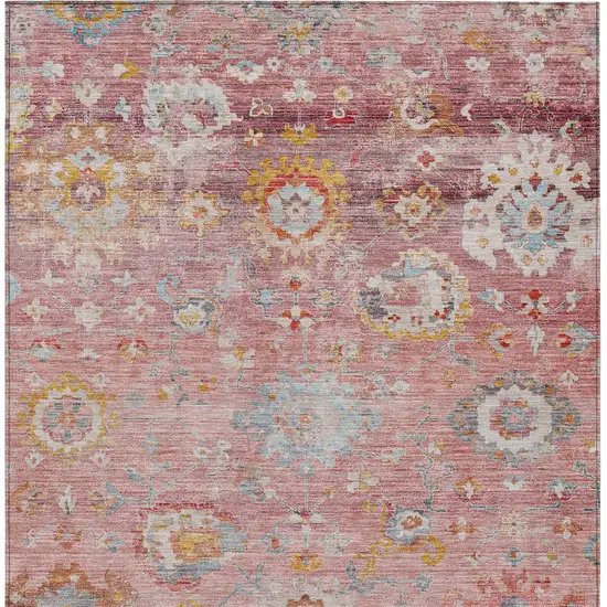 Pink Gray And Gold Floral Washable Indoor Outdoor Area Rug Photo 7