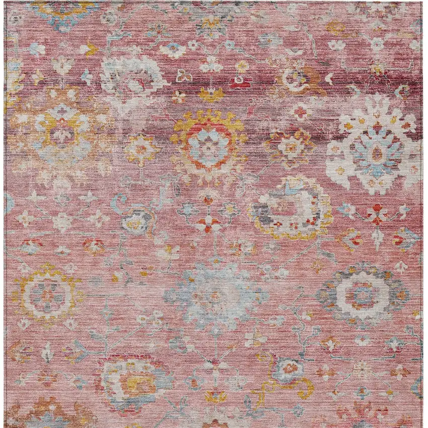 Pink Gray And Gold Floral Washable Indoor Outdoor Area Rug Photo 7