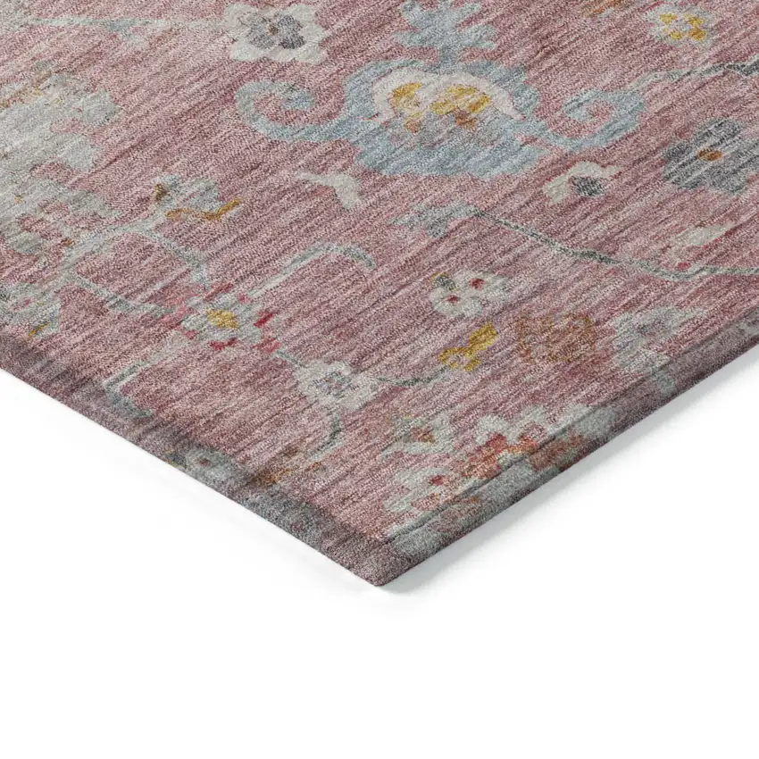Pink Gray And Gold Floral Washable Indoor Outdoor Area Rug Photo 4