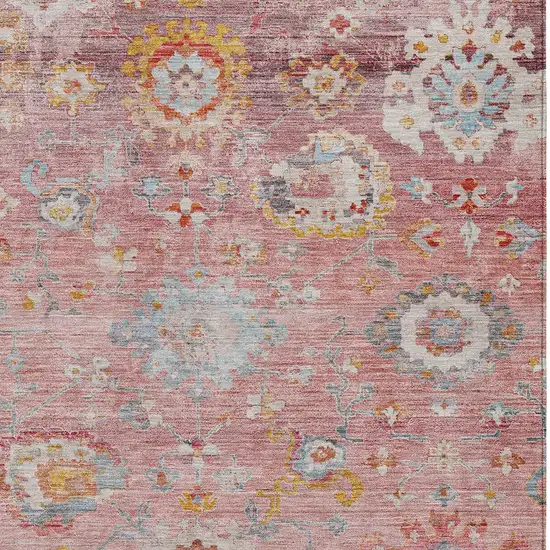 Pink Gray And Gold Floral Washable Indoor Outdoor Area Rug Photo 6