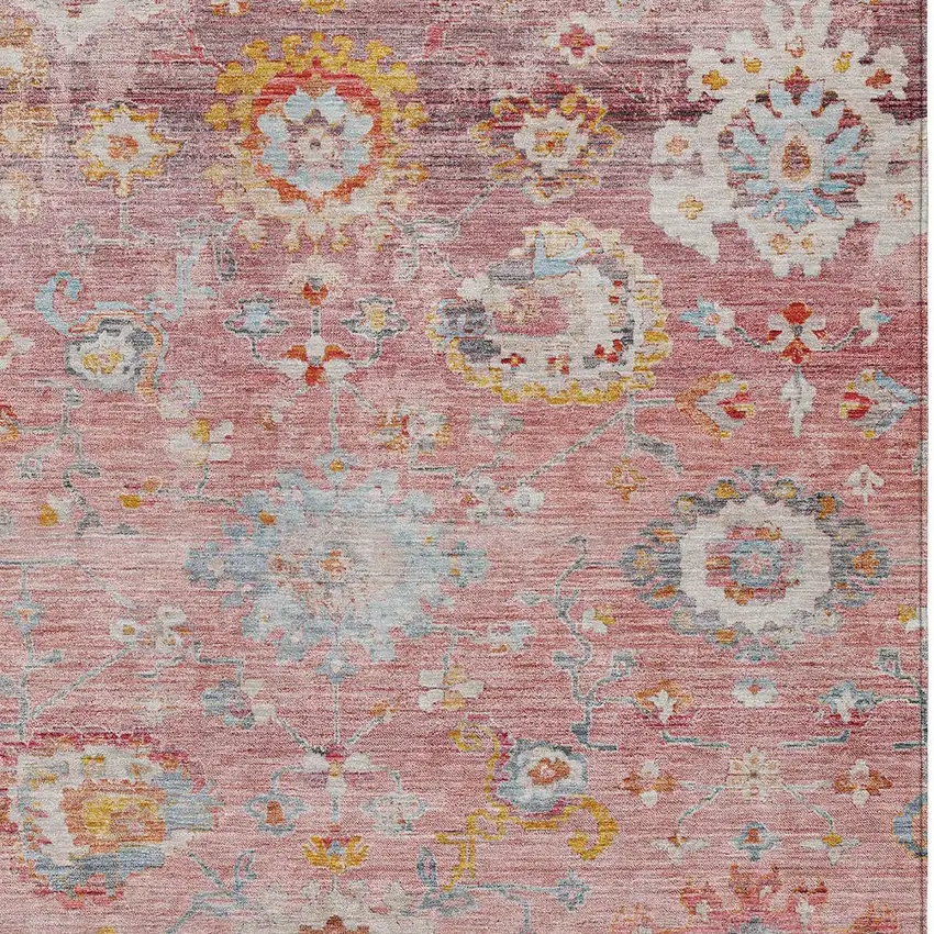 Pink Gray And Gold Floral Washable Indoor Outdoor Area Rug Photo 6