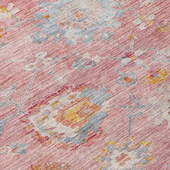 Pink Gray And Gold Floral Washable Indoor Outdoor Area Rug Photo 5
