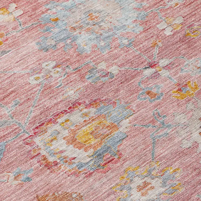 Pink Gray And Gold Floral Washable Indoor Outdoor Area Rug Photo 5