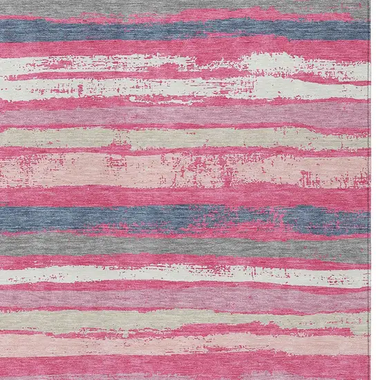 Pink Gray And Green Striped Washable Indoor Outdoor Area Rug Photo 5