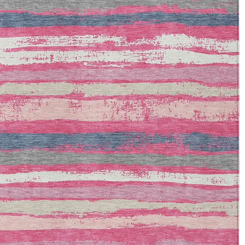 Pink Gray And Green Striped Washable Indoor Outdoor Area Rug Photo 5