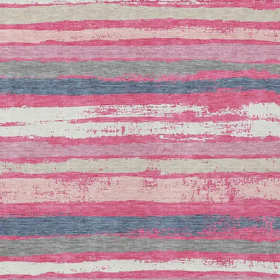 Pink Gray And Green Striped Washable Indoor Outdoor Area Rug Photo 6