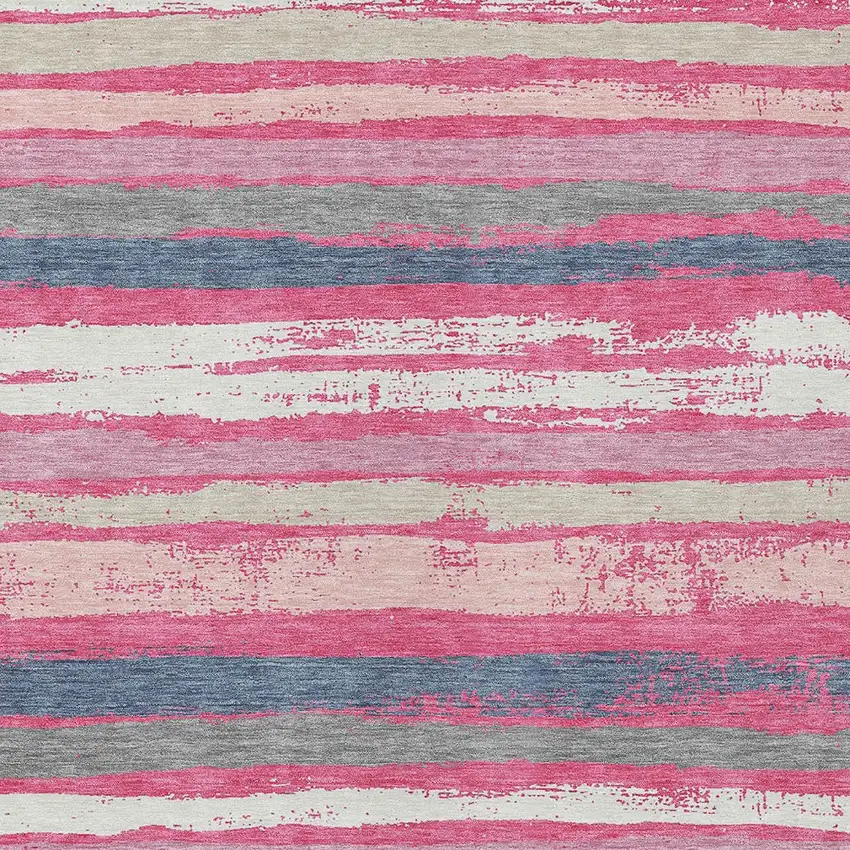 Pink Gray And Green Striped Washable Indoor Outdoor Area Rug Photo 6