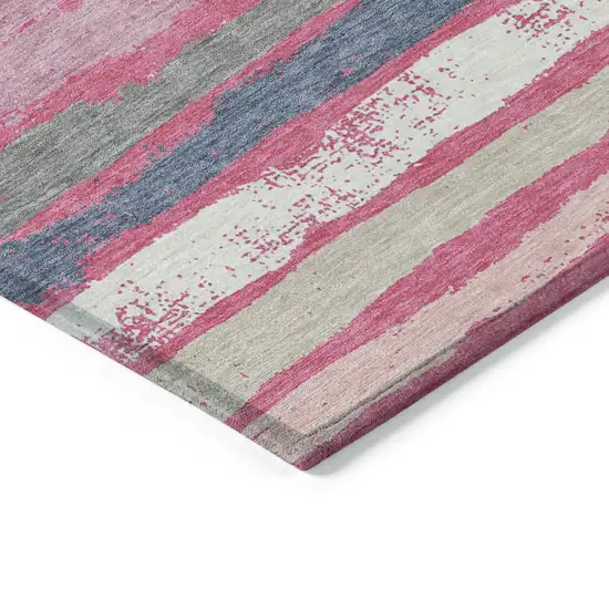 Pink Gray And Green Striped Washable Indoor Outdoor Area Rug Photo 4