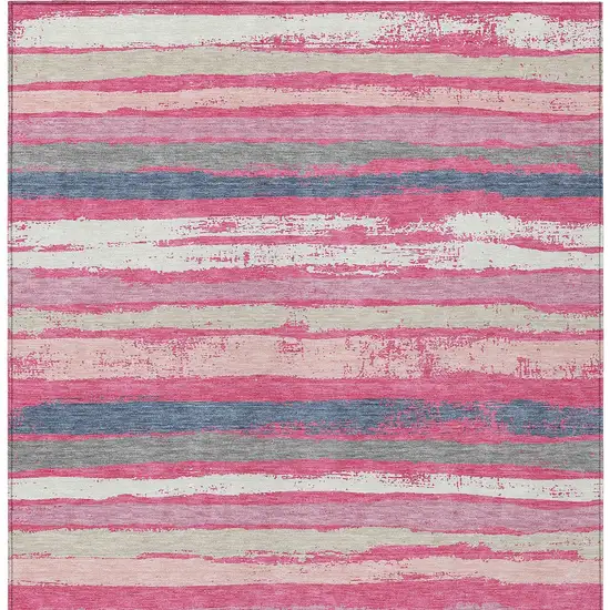 Pink Gray And Green Striped Washable Indoor Outdoor Area Rug Photo 7