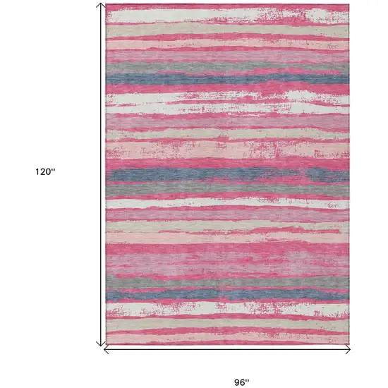 Pink Gray And Green Striped Washable Indoor Outdoor Area Rug Photo 3