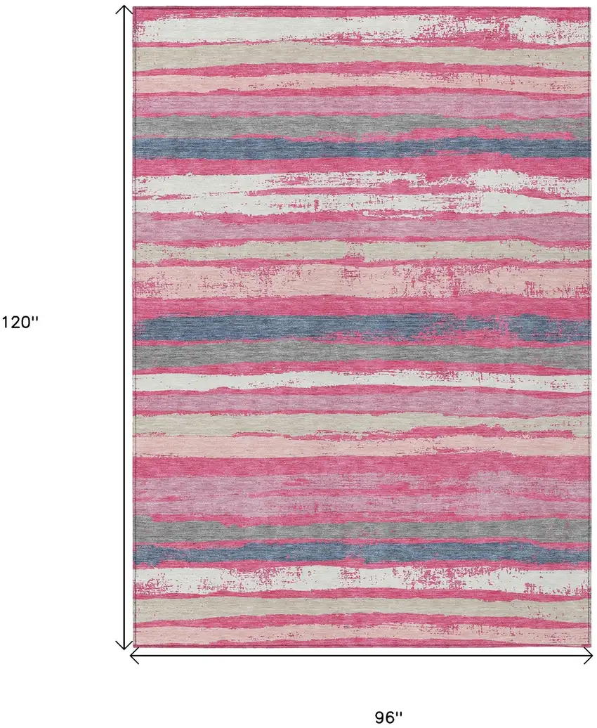 Pink Gray And Green Striped Washable Indoor Outdoor Area Rug Photo 3