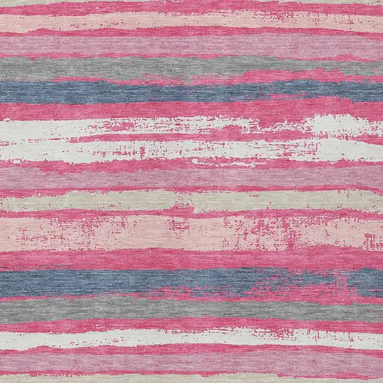 Pink Gray And Green Striped Washable Indoor Outdoor Area Rug Photo 6