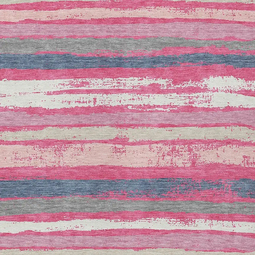 Pink Gray And Green Striped Washable Indoor Outdoor Area Rug Photo 6