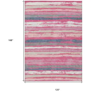 Photo of Pink Gray And Green Striped Washable Indoor Outdoor Area Rug
