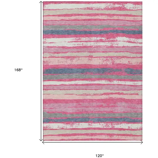 Pink Gray And Green Striped Washable Indoor Outdoor Area Rug Photo 3