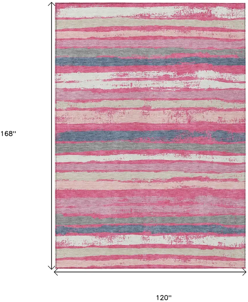 Pink Gray And Green Striped Washable Indoor Outdoor Area Rug Photo 3