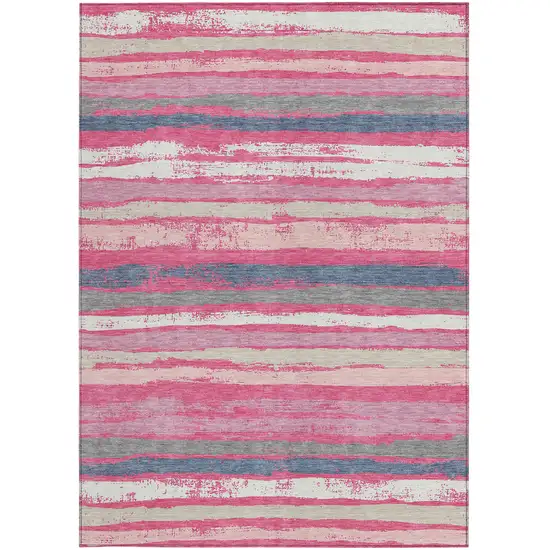Pink Gray And Green Striped Washable Indoor Outdoor Area Rug Photo 7