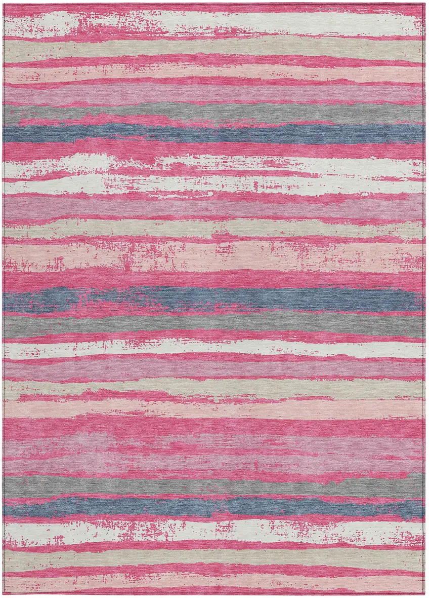 Pink Gray And Green Striped Washable Indoor Outdoor Area Rug Photo 7