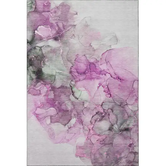 Pink Gray And Ivory Abstract Washable Area Rug With UV Protection Photo 3