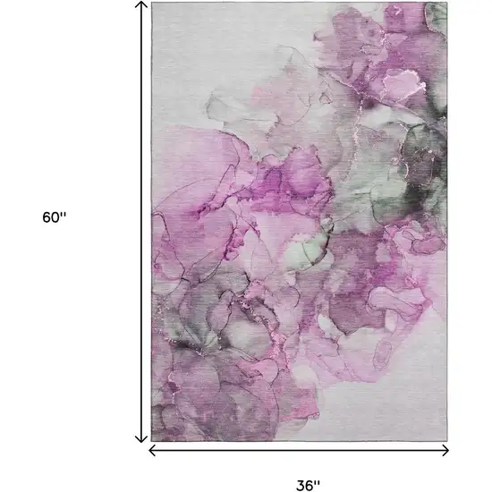 Pink Gray And Ivory Abstract Washable Area Rug With UV Protection Photo 6