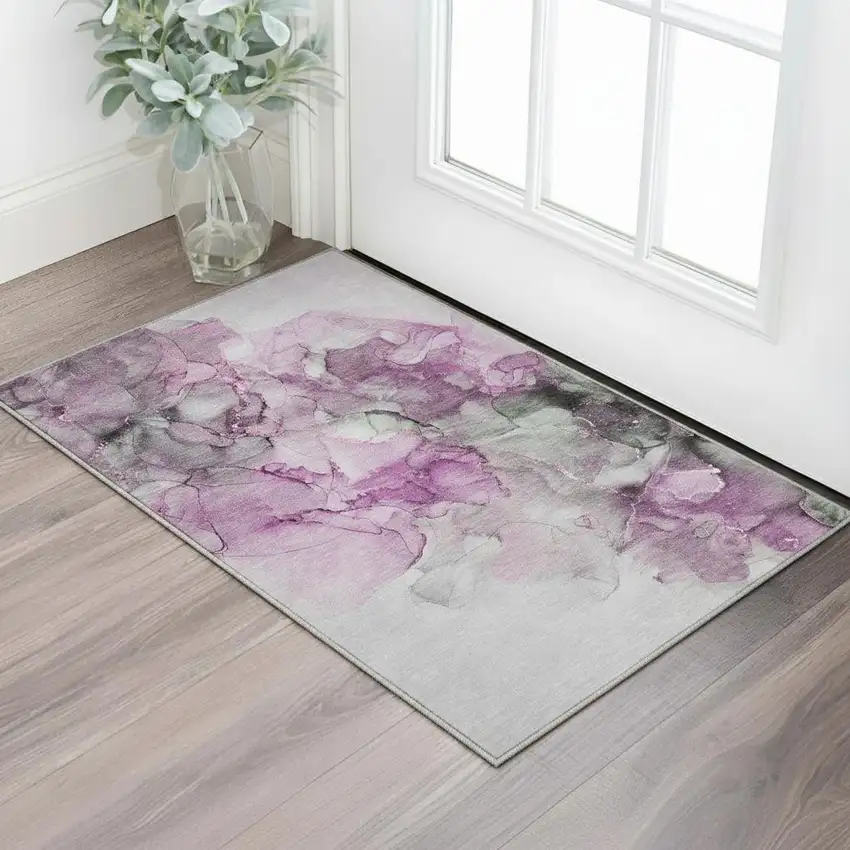 Pink Gray And Ivory Abstract Washable Area Rug With UV Protection Photo 2